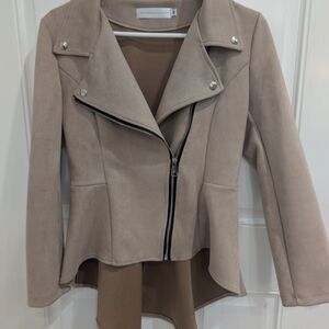 Porter Collective Faux Suede Beige Jacket High Low Hem Size Medium